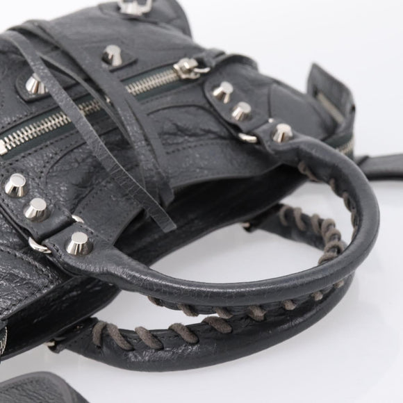 BALENCIAGA Classic Mini City Hand Bag Leather Gray Silver 300295 Auth ka6230SAM