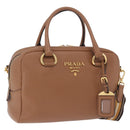 PRADA Hand Bag Leather 2way Beige Gold Tone Auth ka6236M-1