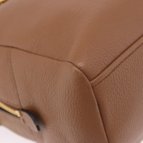 PRADA Hand Bag Leather 2way Beige Gold Tone Auth ka6236M