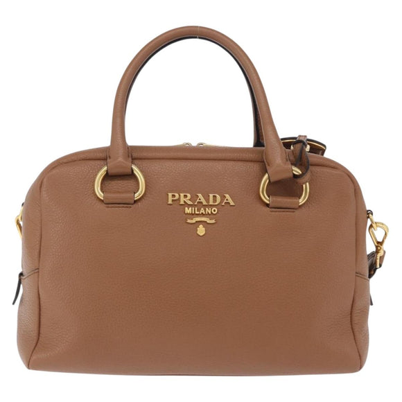 PRADA Hand Bag Leather 2way Beige Gold Tone Auth ka6236M