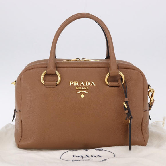 PRADA Hand Bag Leather 2way Beige Gold Tone Auth ka6236M
