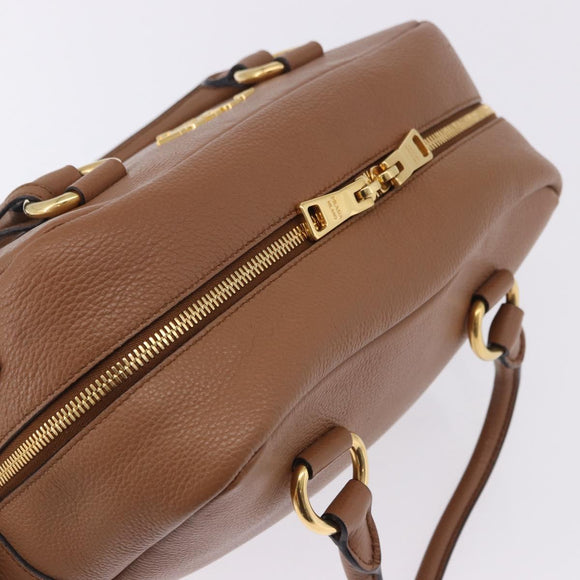 PRADA Hand Bag Leather 2way Beige Gold Tone Auth ka6236M