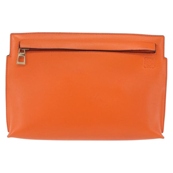 LOEWE Shoulder Bag Leather Orange Gold Tone Auth ka6237A