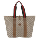 GUCCI GUCCI Plus Supreme Web Sherry Line Tote Bag PVC Beige Gold Auth ka624-2