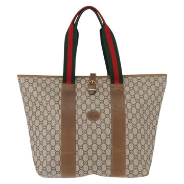 GUCCI GUCCI Plus Supreme Web Sherry Line Tote Bag PVC Beige Gold Auth ka624 - 0