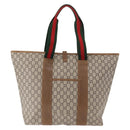 GUCCI GUCCI Plus Supreme Web Sherry Line Tote Bag PVC Beige Gold Auth ka624-3
