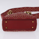 Christian Dior Lady Dior Canage Hand Bag Lamb Skin 2way Red Gold Auth ka6240V-5
