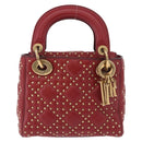 Christian Dior Lady Dior Canage Hand Bag Lamb Skin 2way Red Gold Auth ka6240V-13