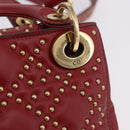 Christian Dior Lady Dior Canage Hand Bag Lamb Skin 2way Red Gold Auth ka6240V-24