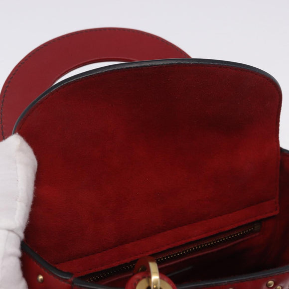 Christian Dior Lady Dior Canage Hand Bag Lamb Skin 2way Red Gold Auth ka6240V