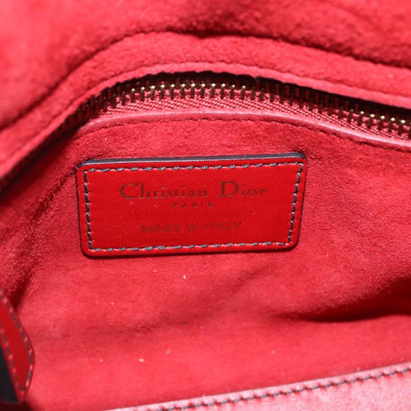 Christian Dior Lady Dior Canage Hand Bag Lamb Skin 2way Red Gold Auth ka6240V