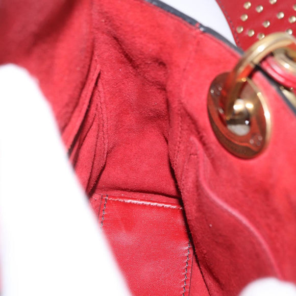 Christian Dior Lady Dior Canage Hand Bag Lamb Skin 2way Red Gold Auth ka6240V