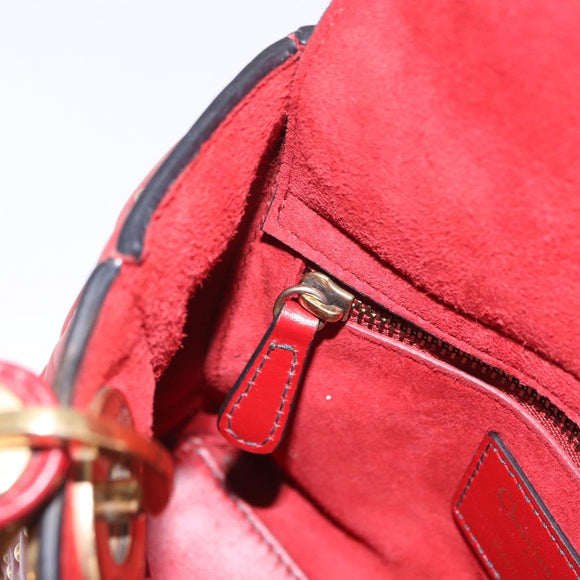 Christian Dior Lady Dior Canage Hand Bag Lamb Skin 2way Red Gold Auth ka6240V