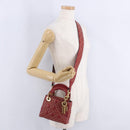 Christian Dior Lady Dior Canage Hand Bag Lamb Skin 2way Red Gold Auth ka6240V-32