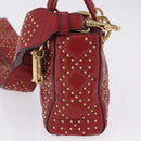 Christian Dior Lady Dior Canage Hand Bag Lamb Skin 2way Red Gold Auth ka6240V-3