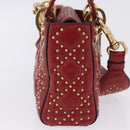 Christian Dior Lady Dior Canage Hand Bag Lamb Skin 2way Red Gold Auth ka6240V-4