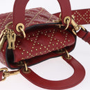 Christian Dior Lady Dior Canage Hand Bag Lamb Skin 2way Red Gold Auth ka6240V-6