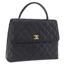 CHANEL Matelasse Hand Bag Caviar Skin Black Gold Tone CC Auth ka6241V-1