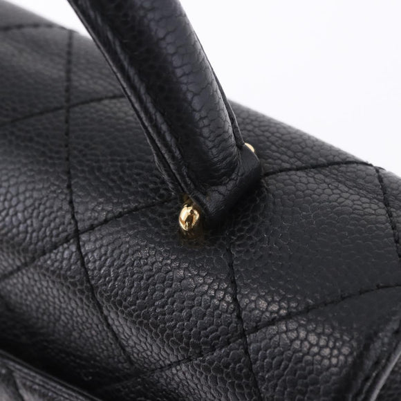CHANEL Matelasse Hand Bag Caviar Skin Black Gold Tone CC Auth ka6241V