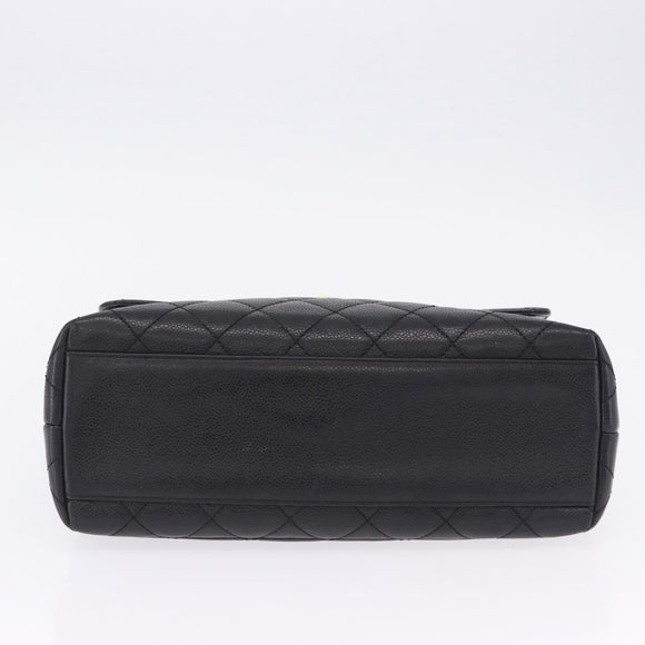 CHANEL Matelasse Hand Bag Caviar Skin Black Gold Tone CC Auth ka6241V