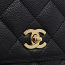 CHANEL Matelasse Hand Bag Caviar Skin Black Gold Tone CC Auth ka6241V-19