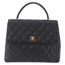CHANEL Matelasse Hand Bag Caviar Skin Black Gold Tone CC Auth ka6241V-2