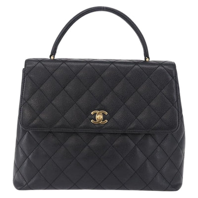 CHANEL Matelasse Hand Bag Caviar Skin Black Gold Tone CC Auth ka6241V - 0