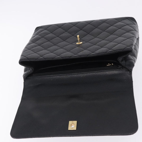 CHANEL Matelasse Hand Bag Caviar Skin Black Gold Tone CC Auth ka6241V