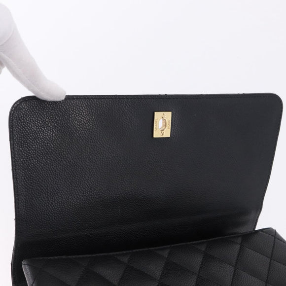 CHANEL Matelasse Hand Bag Caviar Skin Black Gold Tone CC Auth ka6241V