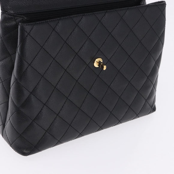 CHANEL Matelasse Hand Bag Caviar Skin Black Gold Tone CC Auth ka6241V