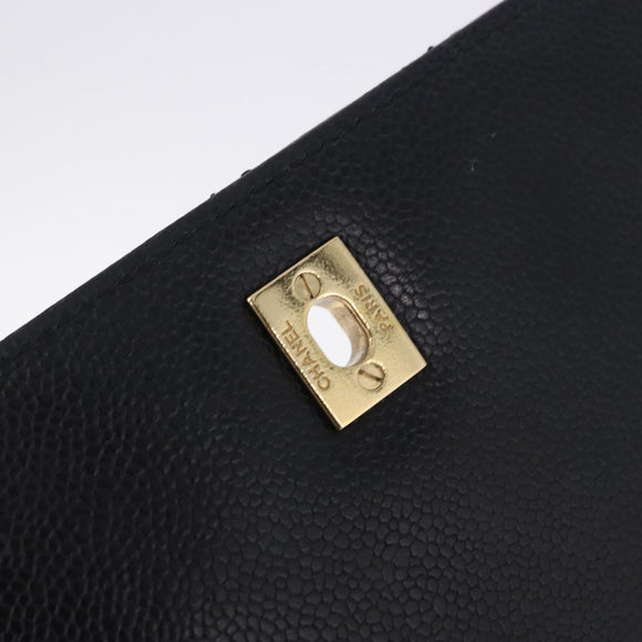 CHANEL Matelasse Hand Bag Caviar Skin Black Gold Tone CC Auth ka6241V