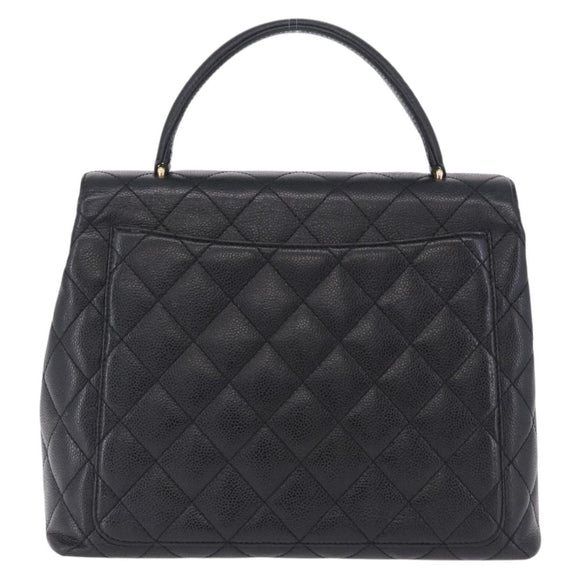 CHANEL Matelasse Hand Bag Caviar Skin Black Gold Tone CC Auth ka6241V