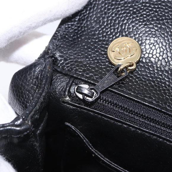 CHANEL Matelasse Hand Bag Caviar Skin Black Gold Tone CC Auth ka6241V