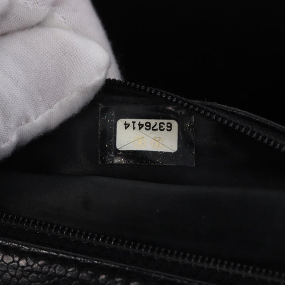 CHANEL Matelasse Hand Bag Caviar Skin Black Gold Tone CC Auth ka6241V