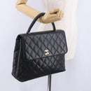 CHANEL Matelasse Hand Bag Caviar Skin Black Gold Tone CC Auth ka6241V-36