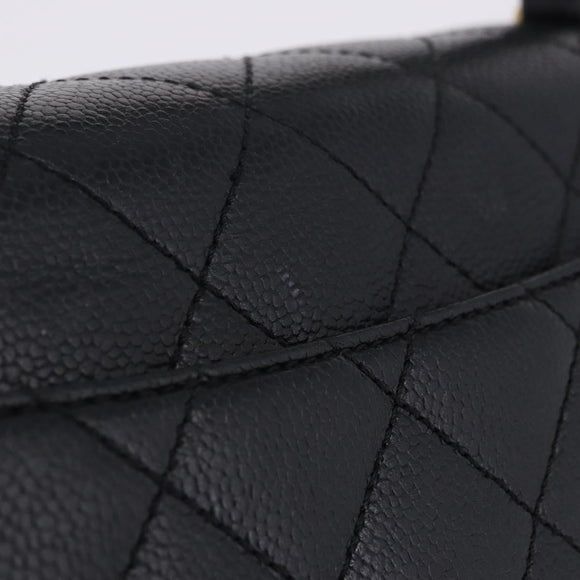 CHANEL Matelasse Hand Bag Caviar Skin Black Gold Tone CC Auth ka6241V