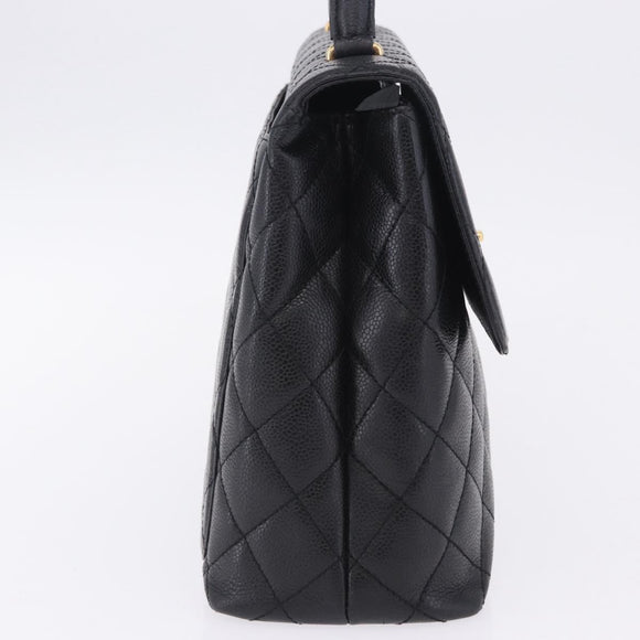 CHANEL Matelasse Hand Bag Caviar Skin Black Gold Tone CC Auth ka6241V