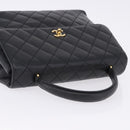CHANEL Matelasse Hand Bag Caviar Skin Black Gold Tone CC Auth ka6241V-7