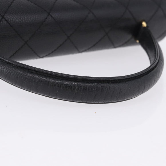 CHANEL Matelasse Hand Bag Caviar Skin Black Gold Tone CC Auth ka6241V