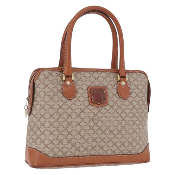 CELINE Macadam Hand Bag PVC Leather Beige Gold Tone Auth ka6244A