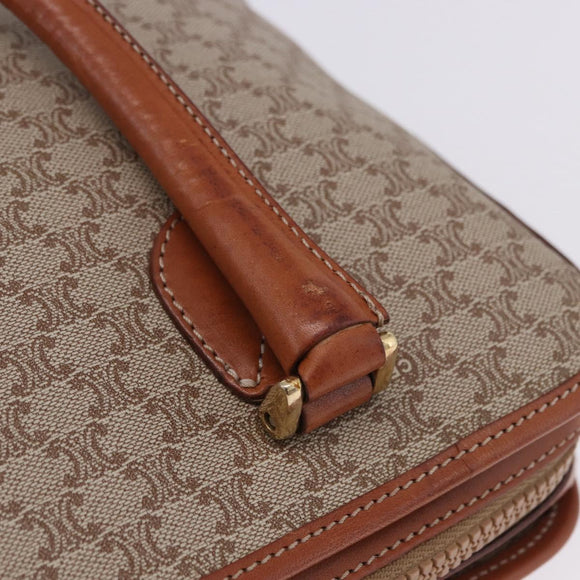 CELINE Macadam Hand Bag PVC Leather Beige Gold Tone Auth ka6244A