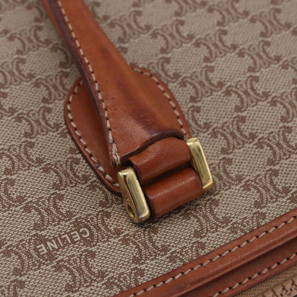 CELINE Macadam Hand Bag PVC Leather Beige Gold Tone Auth ka6244A