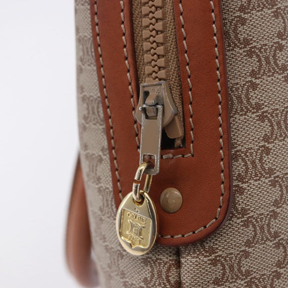 CELINE Macadam Hand Bag PVC Leather Beige Gold Tone Auth ka6244A