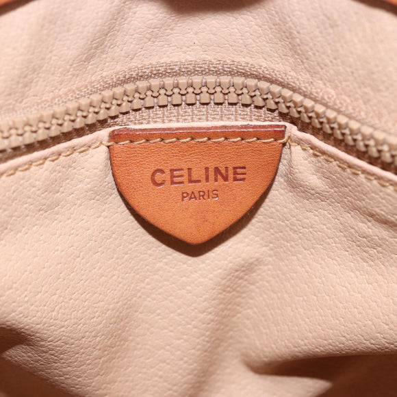 CELINE Macadam Hand Bag PVC Leather Beige Gold Tone Auth ka6244A