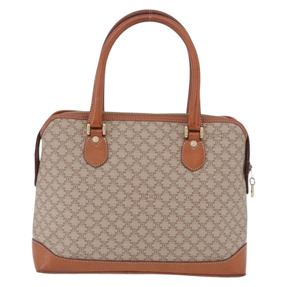 CELINE Macadam Hand Bag PVC Leather Beige Gold Tone Auth ka6244A