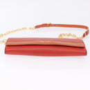 PRADA Chain Shoulder Wallet Saffiano Leather Orange Gold Tone Auth ka6249-7