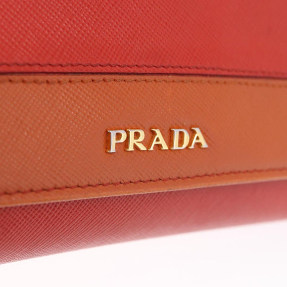 PRADA Chain Shoulder Wallet Saffiano Leather Orange Gold Tone Auth ka6249