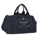PRADA Canapa GM Hand Bag Denim Blue Gold Tone Auth ka6253V-1