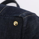 PRADA Canapa GM Hand Bag Denim Blue Gold Tone Auth ka6253V-17