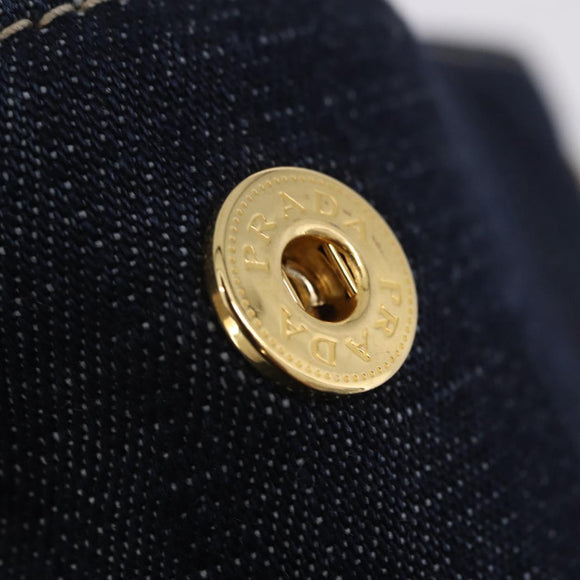 PRADA Canapa GM Hand Bag Denim Blue Gold Tone Auth ka6253V